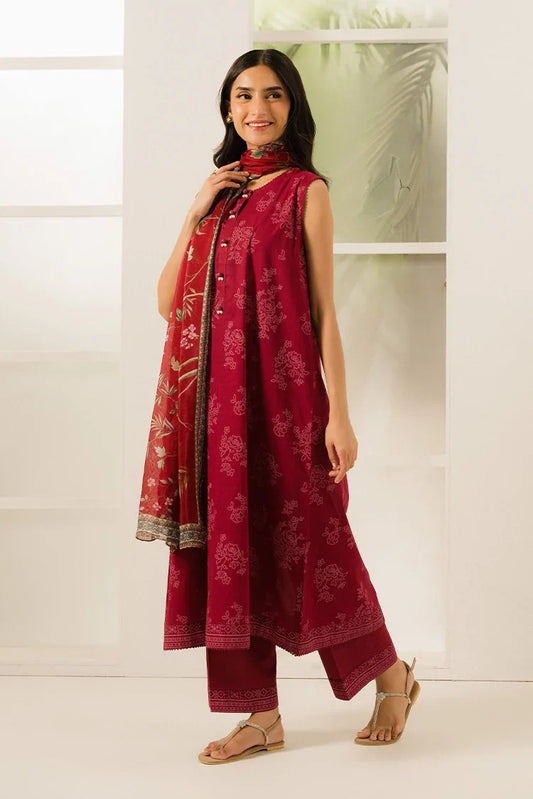 Picture of Cross Stitch - Prints Daily Lawn Collection Vol 3 - Carmine Floret - Available at Raja Sahib