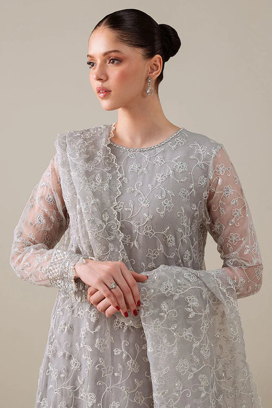 Cross Stitch - 4 PC Organza Embroidered Suit - Pearl Gray