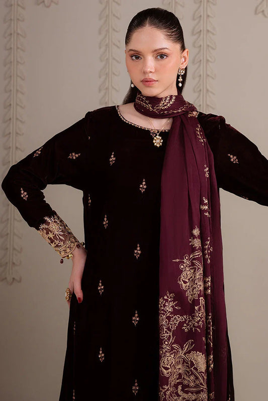 Cross Stitch - 3 PC Velvet Embroidered Suit - Royal Plum