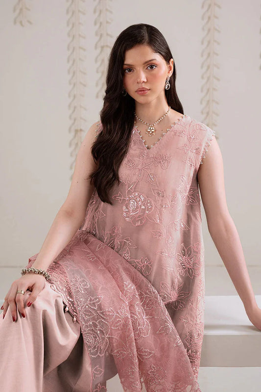 Cross Stitch - 4 Pc Organza Embroidered Suit - Dusty Rose