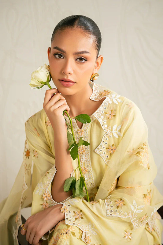 Cross Stitch - Embroidered Chiffon Edit - 3 Piece - Dandelion Bliss