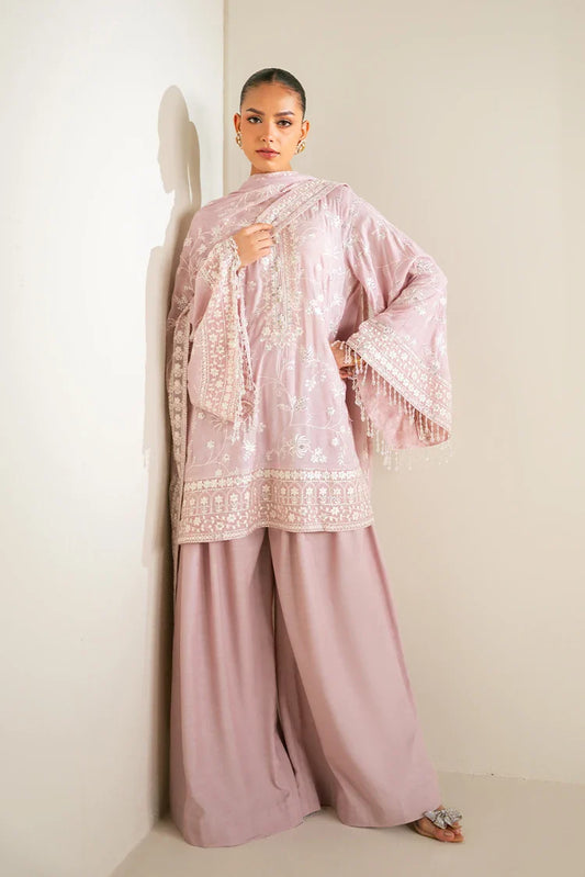 Cross Stitch - Embroidered Chiffon Edit - 3 Piece - Quartz Pink