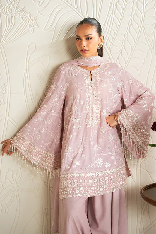 Cross Stitch - Embroidered Chiffon Edit - 3 Piece - Quartz Pink
