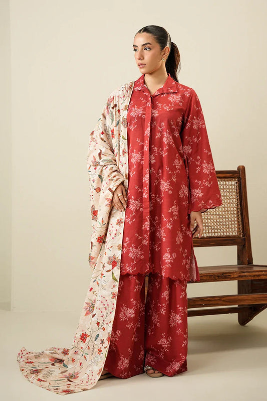 Picture of Cross Stitch - Daily Khaddar Edit - 3 Piece - Ochre Silk - Available at Raja Sahib