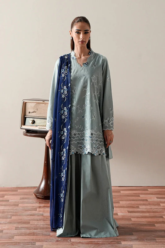 Cross Stitch - Embroidered Suit - 3 Piece - Aqua Smoke
