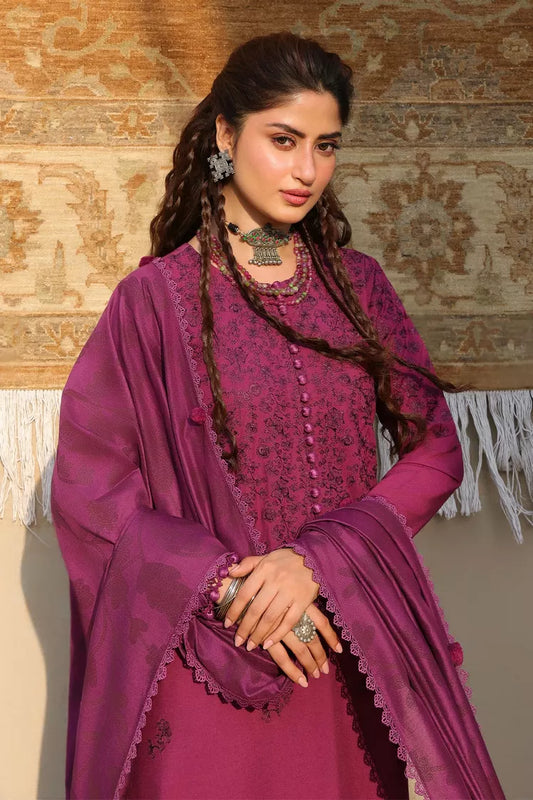 Cross Stitch - Velvet Fuchsia Linen Embroidered Suit - 3 Piece