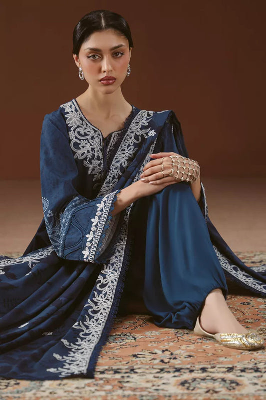 Cross Stitch - Misted Teal Linen Printed Suit - 3 Piece