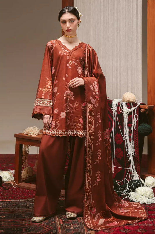 Cross Stitch - Sepia Grace- 3Pc Marina Printed Suit - 3 Piece