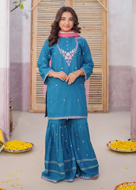 Modest - 3 Piece Rawsilk Embroidered Gharara