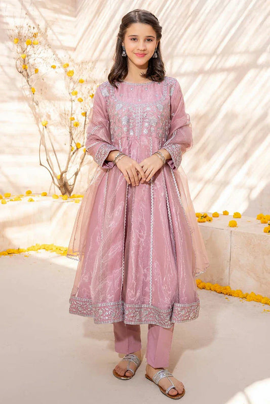 Modest - Meethi Eid - 3 Piece Tissue Pink Embroidered Frock