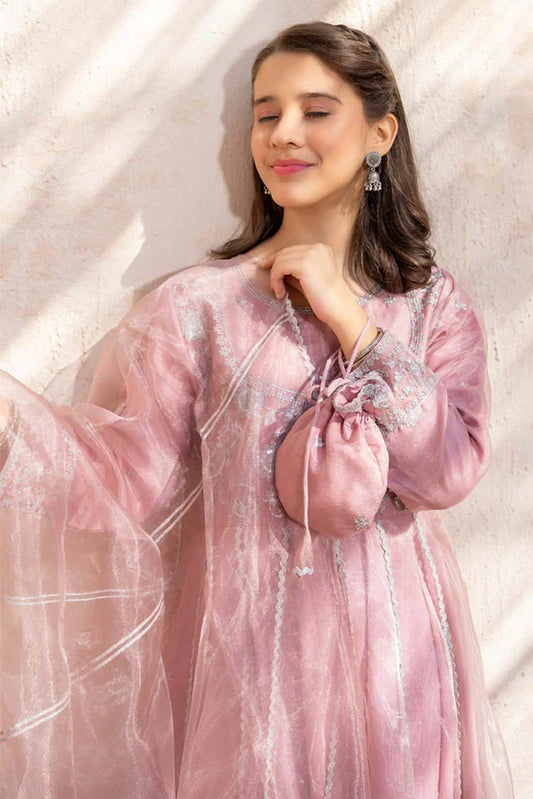 Modest - Meethi Eid - 3 Piece Tissue Pink Embroidered Frock