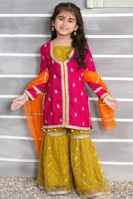 Modest - 3 Piece Rawsilk Embroidered Gharara