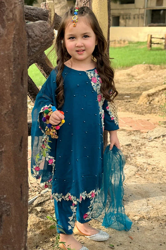 Modest - 3 Piece Chiffon Blue Suit