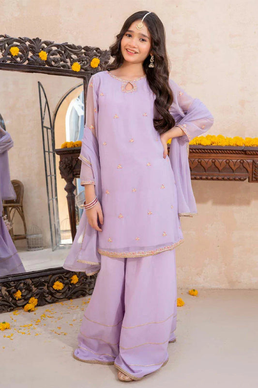 Modest - Meethi Eid - Lavender Crinkle Embroidered 3 Piece Suit