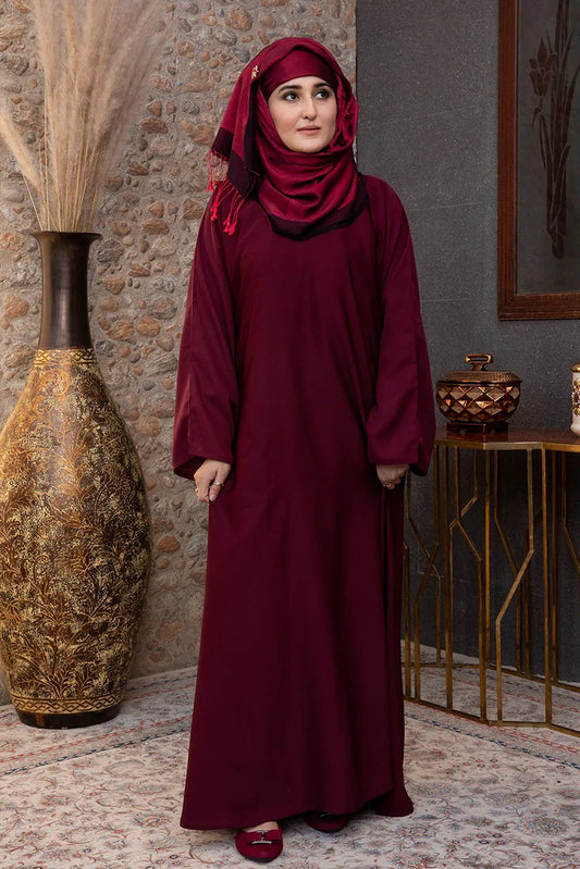 Malbus - Abaya - Maroon Plain Straight Closed