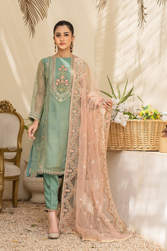 Ellena - 3-PC Stitched Organza Suit