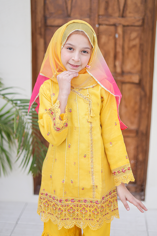 Girlz Eid Edit - Frock - Yellow - 3 Piece