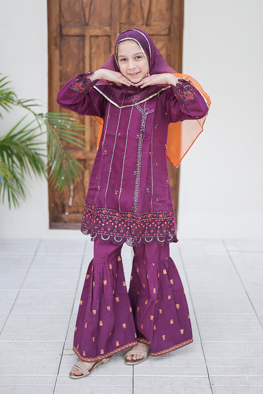 Girlz Eid Edit - Frock - Purple - 3 Piece