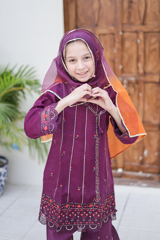 Girlz Eid Edit - Frock - Purple - 3 Piece