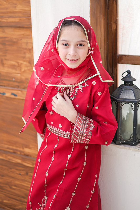 Girlz Eid Edit - Pishwas Raspberry - 3 Piece