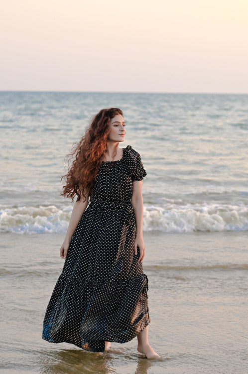 Ellena - Elegant Polka Dot V-neck Dress