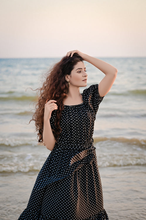 Ellena - Elegant Polka Dot V-neck Dress