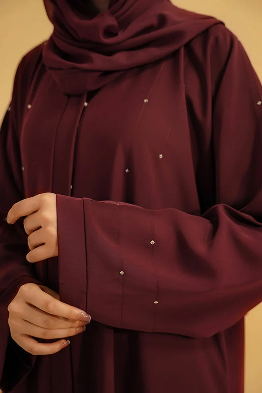 Divinely Crafted - Embellished Abaya Set - Maroon