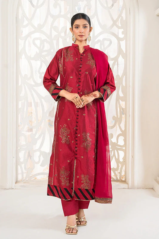 Khubsurat - 3 Piece Stitched Embroidered - Red - 3389-KH-SKTN