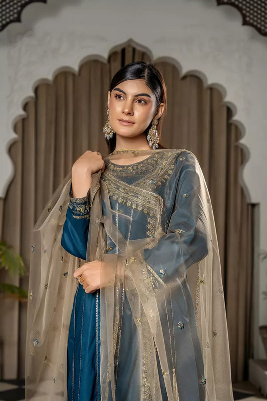 Khubsurat - 3 Pieces Ready to Wear - Teal - 3701-KH-CT