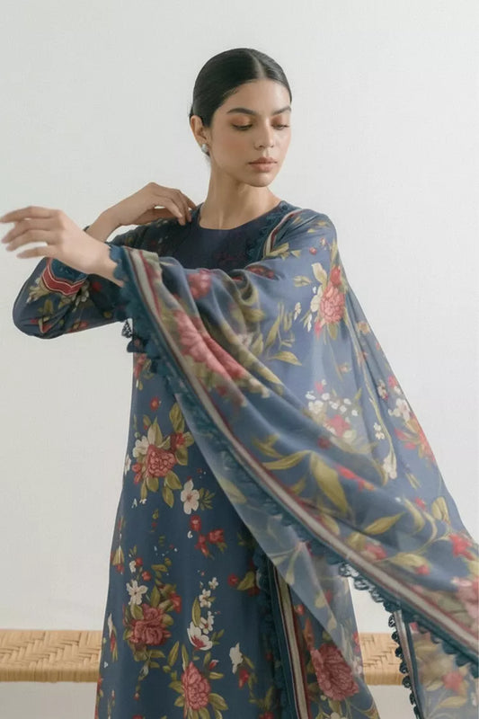 Peelu - 3 Piece - Stitched Lawn Suit Indigo Stripes