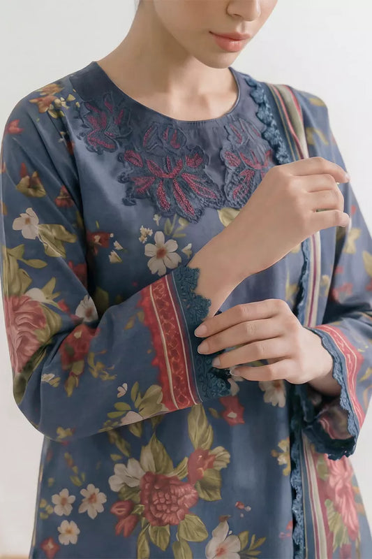 Peelu - 3 Piece - Stitched Lawn Suit Indigo Stripes