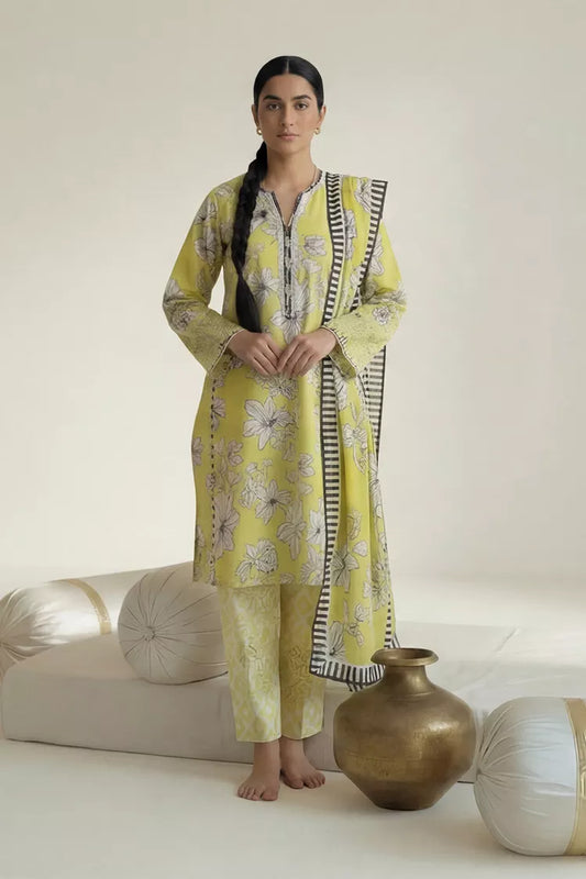 Peelu - 3 Piece - Stitched Lawn Suit Golden Clover