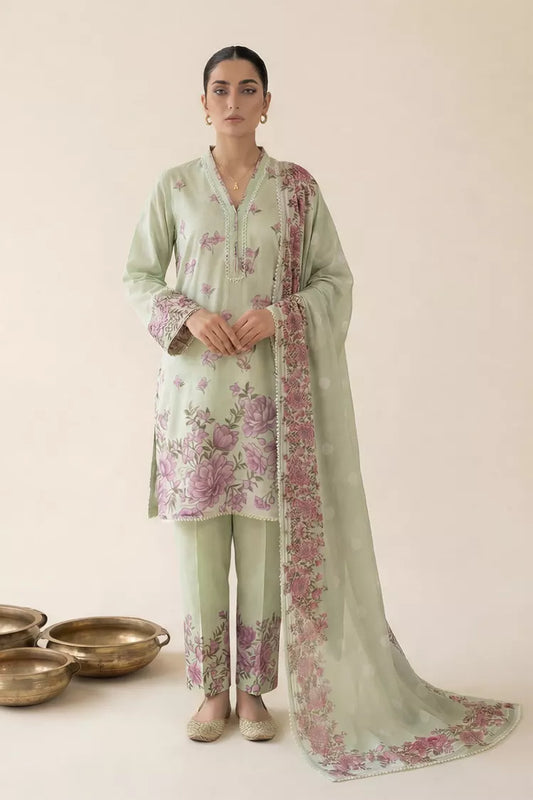 Peelu - 3 Piece - Stitched Lawn Suit Mint Blossom