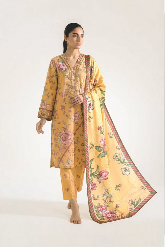 Peelu - 3 Piece - Stitched Lawn Suit Autumn Rose