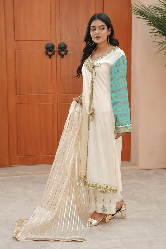 Abar - Farah Jawahir Collection - 3 Piece - Opal White