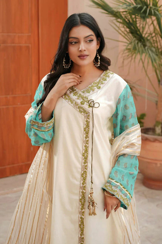 Abar - Farah Jawahir Collection - 3 Piece - Opal White