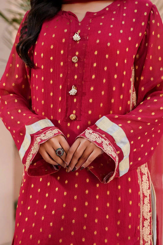 Abar - Farah Jawahir Collection - 3 Piece - Ruby Red