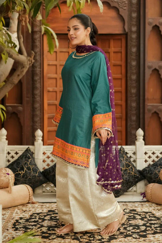 Abar - Farah Jawahir Collection - 3 Piece - Jade Sea Green