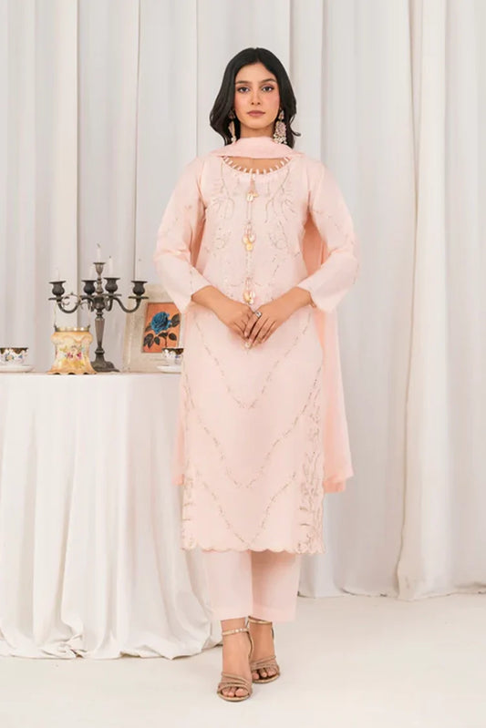 Khubsurat - 3 Pieces Ready To Wear - Peach - 4040-KH-CT