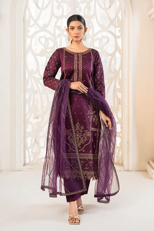 Khubsurat - 3 Piece Stitched Embroidered - Plum - 4041-KH-SKTN