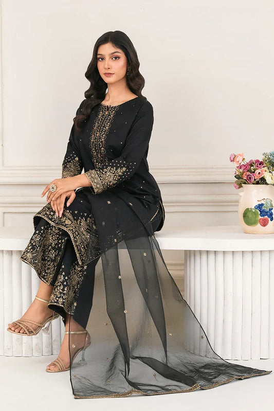 Khubsurat - 3 Piece Ready To Wear - Black - 4089-KH-SKTN