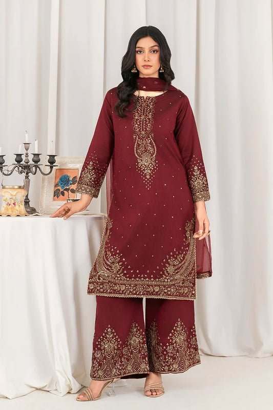 Khubsurat - 3 Piece Ready To Wear - Maroon - 4089-KH-SKTN