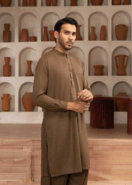 Picture of Wash & Wear | Brown Ban Shalwar Kameez - Available at Raja Sahib