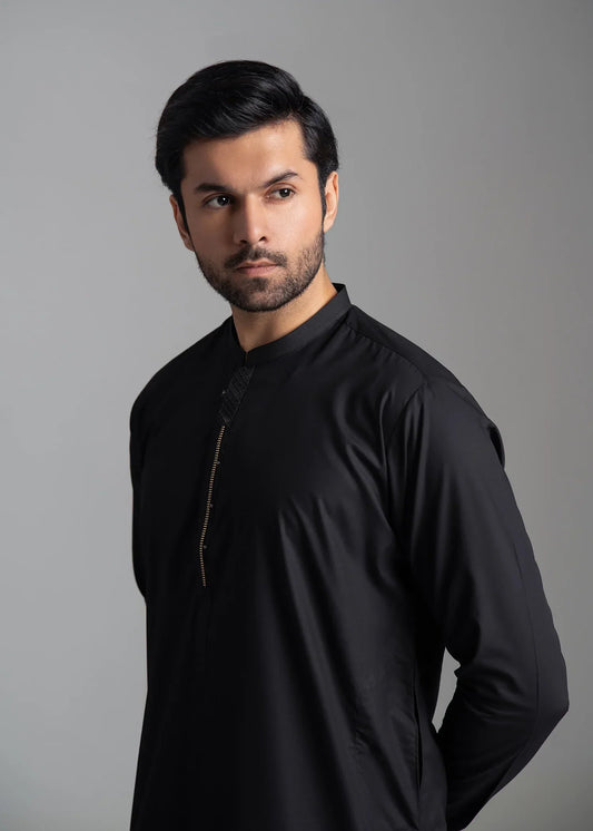 Picture of <!--ana-->Wash & Wear | Black Ban Shalwar Kameez - Available at Raja Sahib