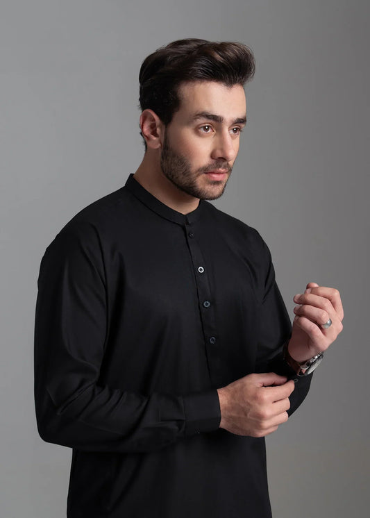 Picture of <!--ccz-->Wash & Wear | Black Ban Shalwar Kameez - Available at Raja Sahib