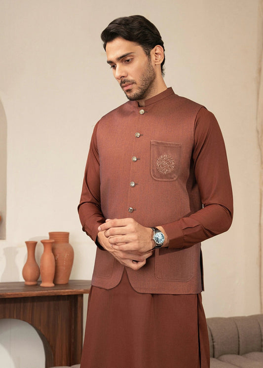 Picture of Platinum Rust | Waist Coat Ceremonial - Available at Raja Sahib