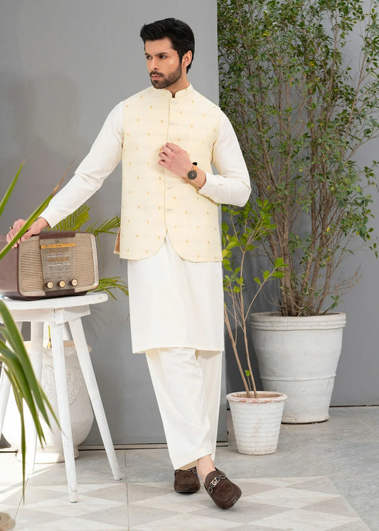 Picture of Platinum Off White | Waist Coat Ceremonial - Available at Raja Sahib
