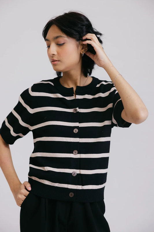 Shop Half Sleeves Round Neck Cardigan Sweater Online Now