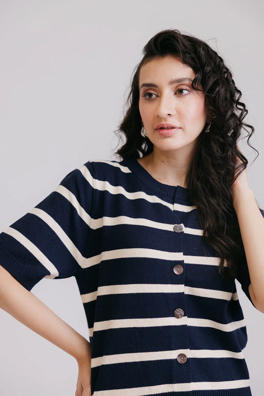 Half Sleeves Round Neck Cardigan Sweater | Sweaters