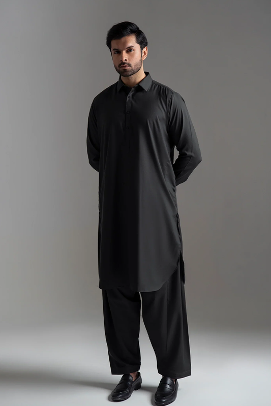 Picture of <!--ccx-->Wash & Wear | Dark Green Collared Shalwar Kameez - Available at Raja Sahib